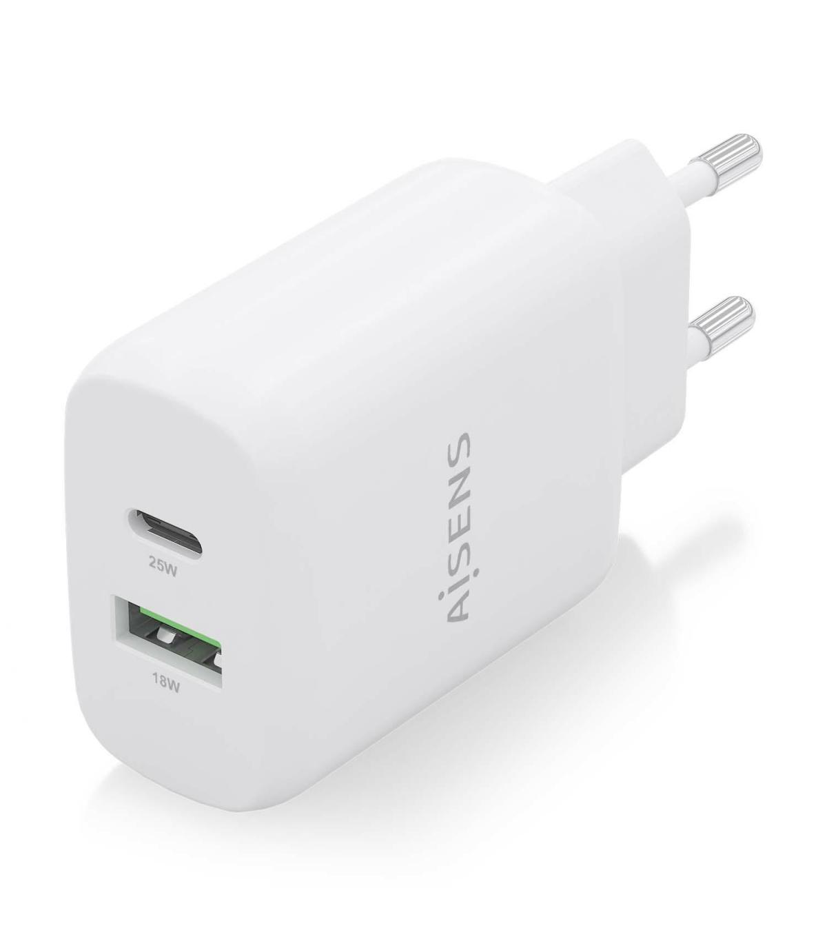 CARGADOR AISENS 25W 1XUSB-C PD3.0 1XUSB-A QC3.0 BLANCO