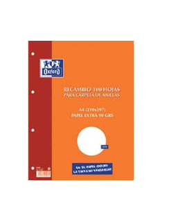RECAMBIO A4 100 HOJAS 4 TALADROS 1 LINEA MARGEN IZQUIERDO OXFORD 400173743