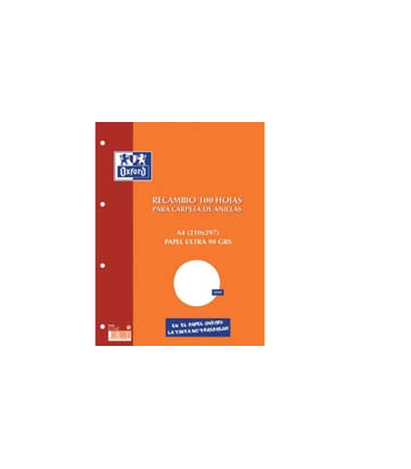 RECAMBIO A4 100 HOJAS 4 TALADROS 1 LINEA MARGEN IZQUIERDO OXFORD 400173743