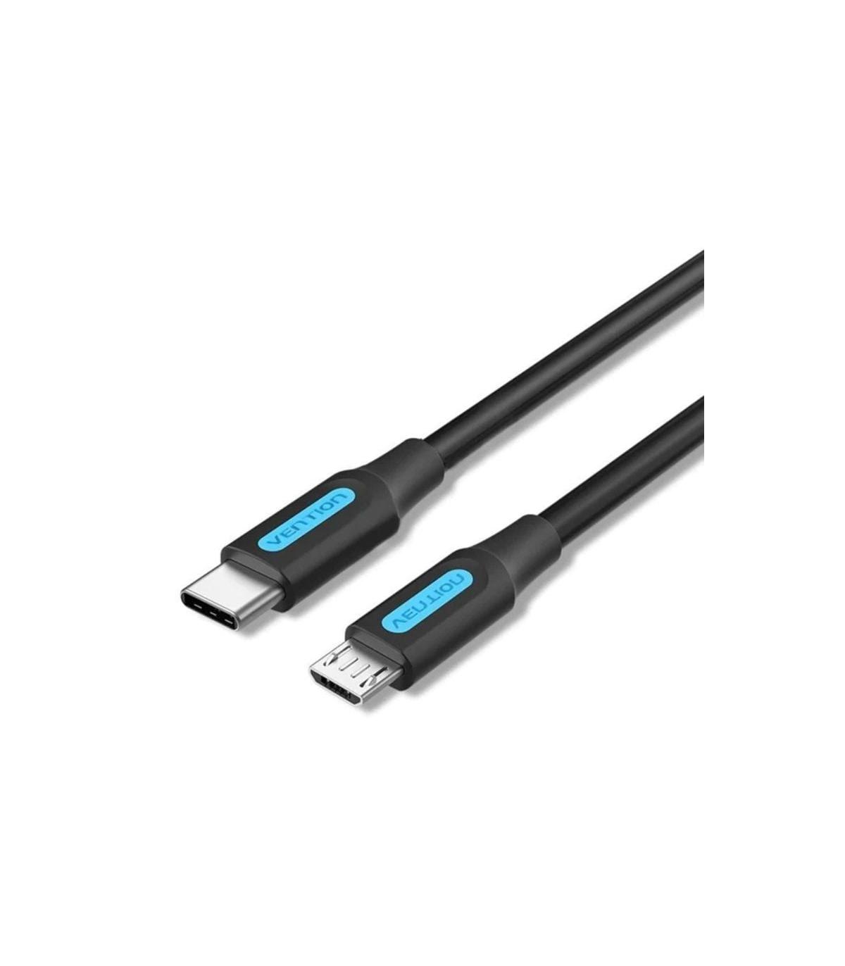 Cable USB 2.0 Tipo-C Vention COVBG/ USB Tipo-C Macho - MicroUSB Macho/ 480Mbps/ 1.5m/ Negro