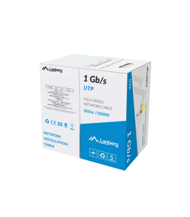 BOBINA CABLE RED LANBERG UTP RJ45 1GB/S SOLIDO CCA AWG23 305M  AMARILLO