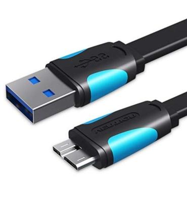 Cable USB 3.0 Vention VAS-A12-B050/ MicroUSB Macho - USB Macho/ 10W/ 5Gbps/ 50cm/ Azul y Negro