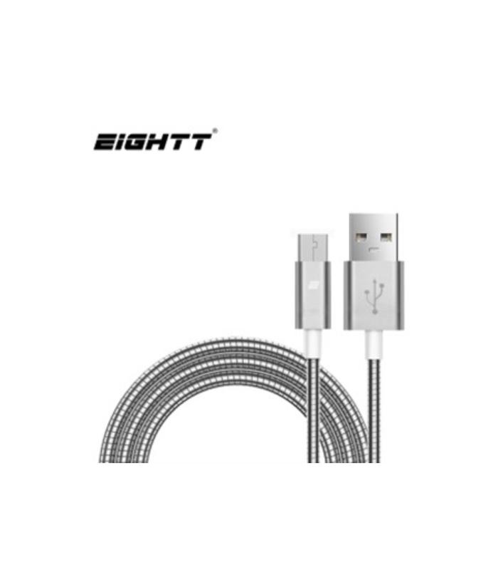 Eightt - Cable USB a MicroUSB 1.0M - Trenzado de Nylon - Color Plata