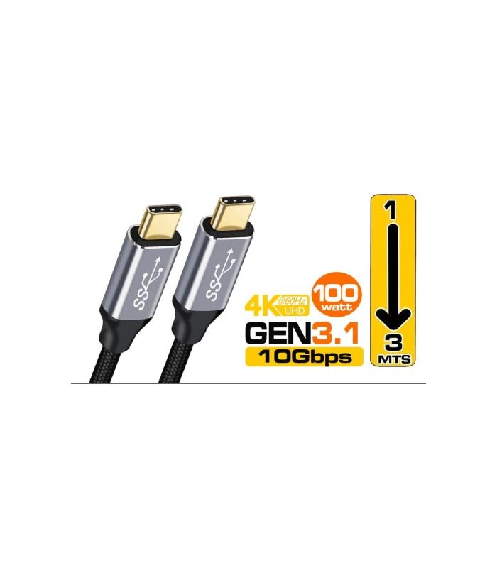 Cable USB 3.2 Gen2 C - C (thunderboldt) 100W 10 Gbps 4K 60Hz 3 metros