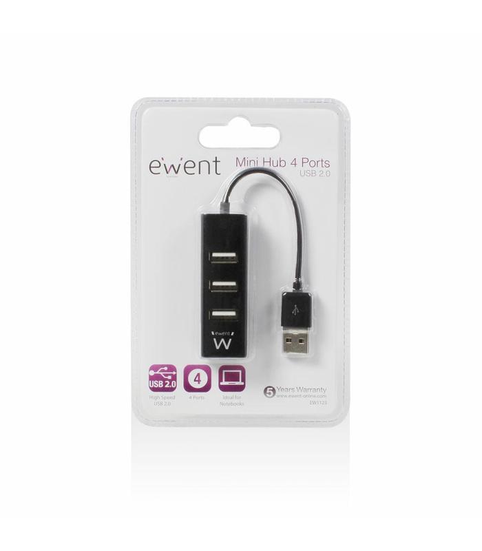 HUB EWENT USB 2.0 HIGH SPEED USB-A 4 PUERTOS NEGRO