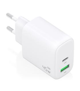 CARGADOR AISENS GAN 45W 1XUSB-C PD3.0 QC4.0 1XUSB-A QC3.0 BLANCO