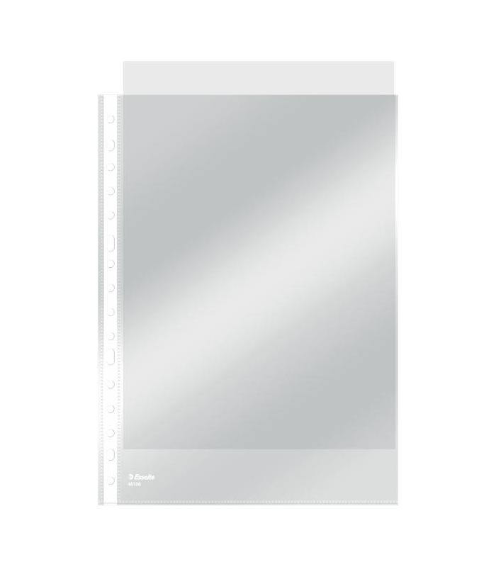 CAJA 100 FUNDAS POLIPROPILENO MULTITALADRO FORMATO FOLIO 80 MICRAS 16 TALADROS CRISTAL ESSELTE 46106