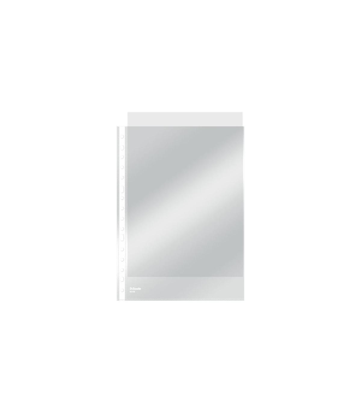 CAJA 100 FUNDAS POLIPROPILENO MULTITALADRO FORMATO FOLIO 80 MICRAS 16 TALADROS CRISTAL ESSELTE 46106