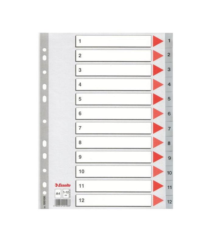 SEPARADOR NUMERICO POLIPROPILENO MULTITALADRO 1-12 FORMATO A4 COLOR GRIS ESSELTE 47138