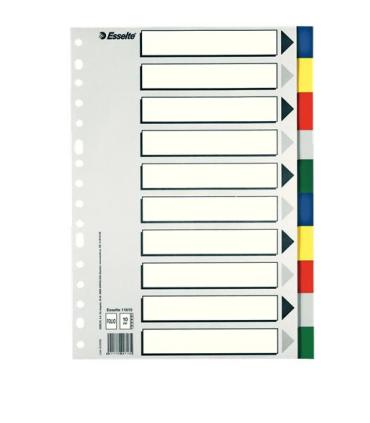 SEPARADOR DE POLIPROPILENO CON 10 POSICIONES FORMATO FOLIO COLORES VIVOS ESSELTE 11610