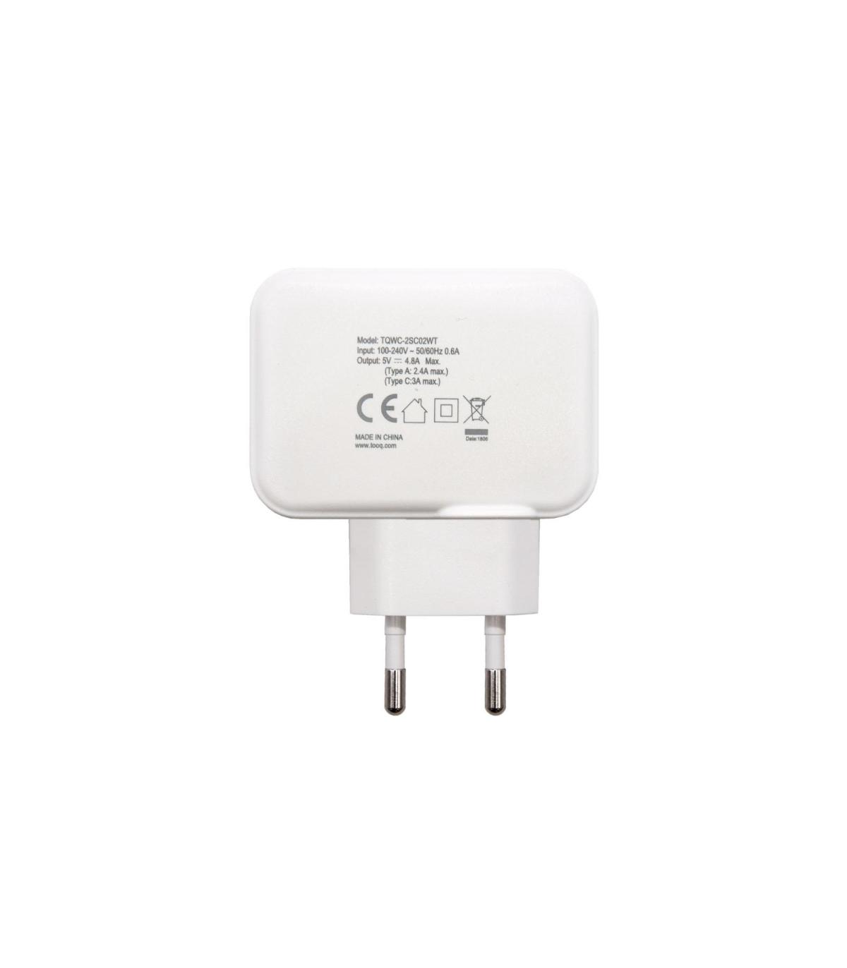 TooQ Cargador de Pared doble puerto USB-C + USB A, 27W