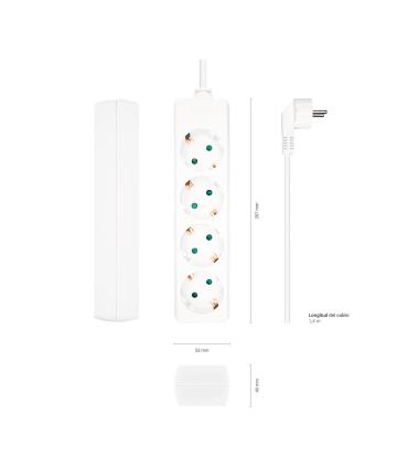 AISENS Base Multiple 4 Tomas Sin Interruptor Con Cable 3x1.5mm2, Blanco, 1.4m