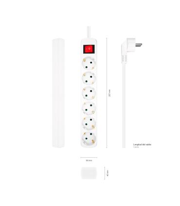 AISENS Base Multiple 6 Tomas Con Interruptor Con Cable 3x1.5mm2, Blanco, 1.4m