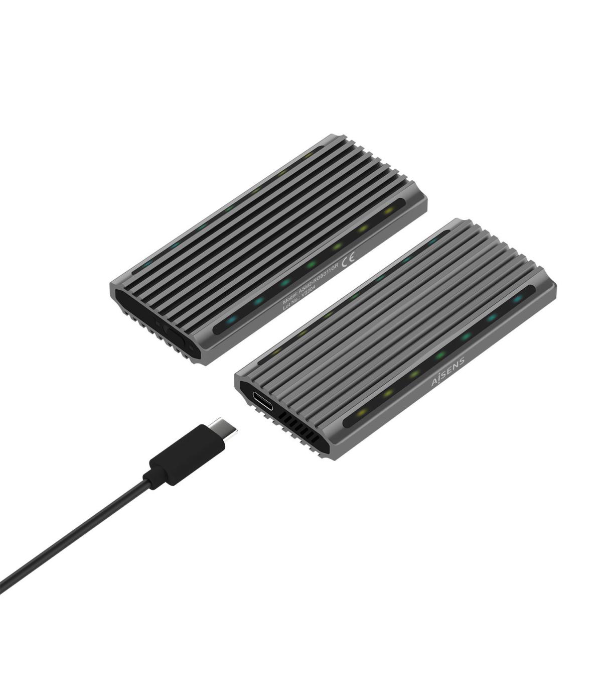 AISENS Caja Externa M.2 RGB Gaming ASM2-RGB011GR SATA NVMe A USB3.1 Gen2, Gris