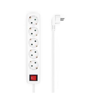 AISENS Base Multiple 5 Tomas con Interruptor con Cable 3×1.5mm2, Blanco, 1.4 m