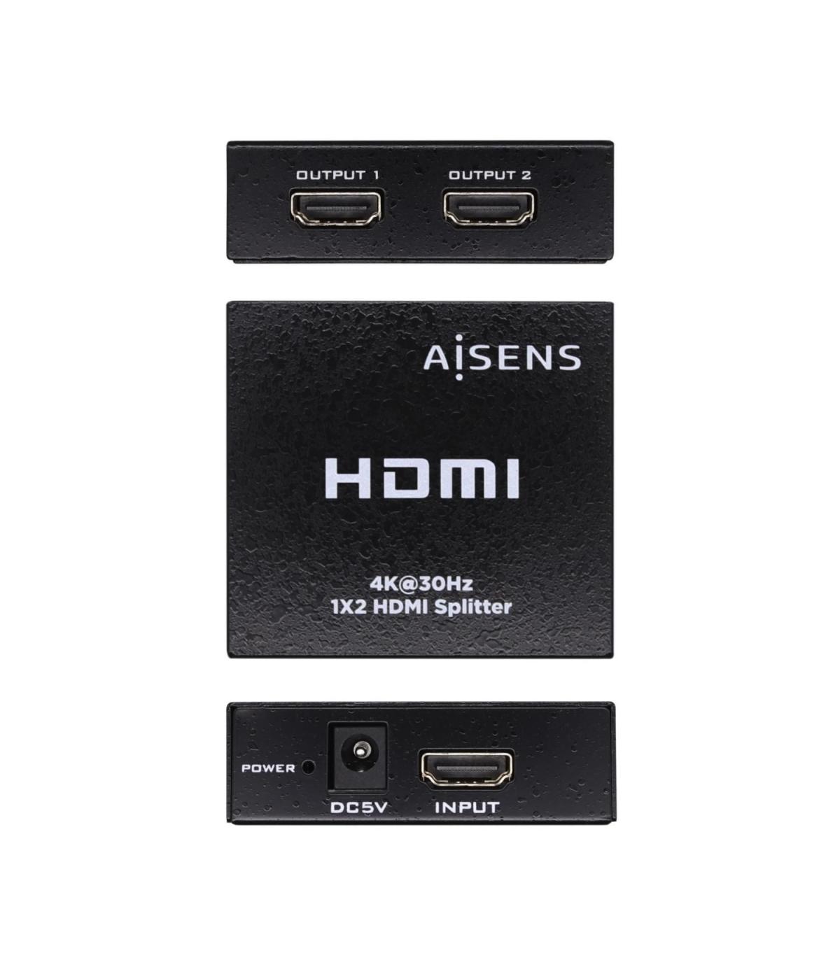 AISENS HDMI Duplicador 4k@30Hz 1x2 Con Alimentación, Negro