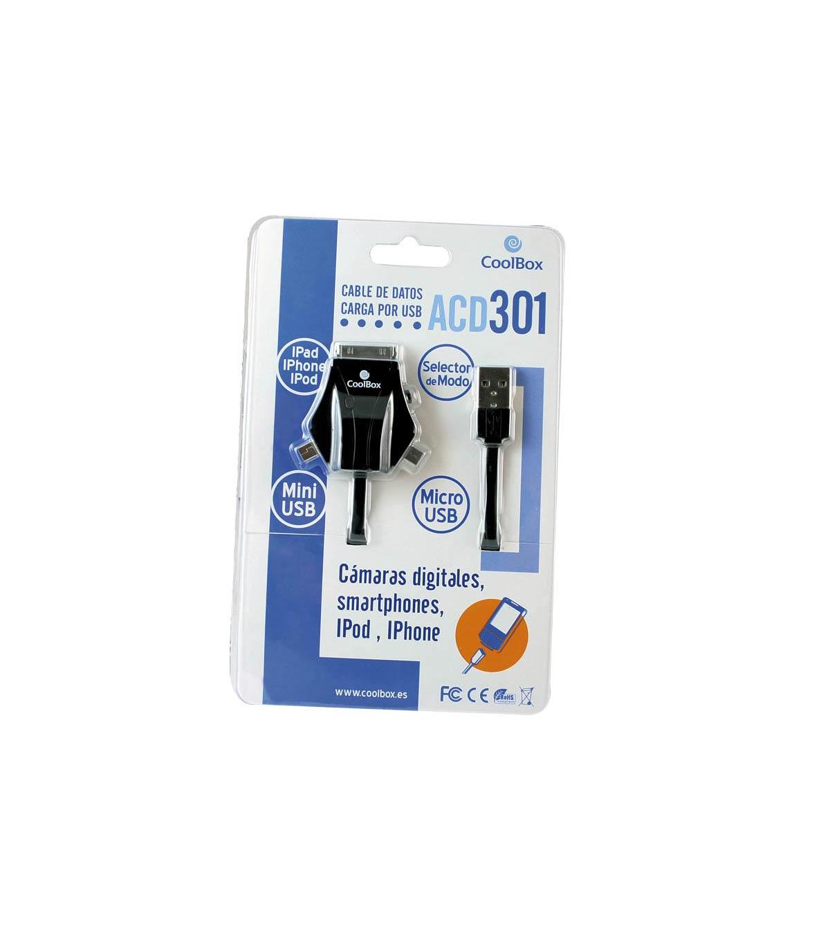CoolBox ACD 301 cable USB 1 m microUSB miniUSB Apple iPhone Negro
