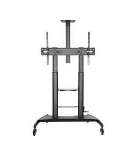 AISENS Soporte de Suelo ECO con Ruedas y Manivela, Bandeja para DVD y Soporte de Cámara para Monitor TV 100Kg de 60-100, Negro