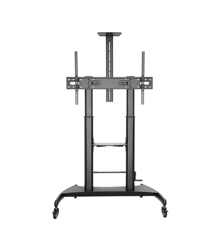 AISENS Soporte de Suelo ECO con Ruedas y Manivela, Bandeja para DVD y Soporte de Cámara para Monitor TV 100Kg de 60-100, Negro