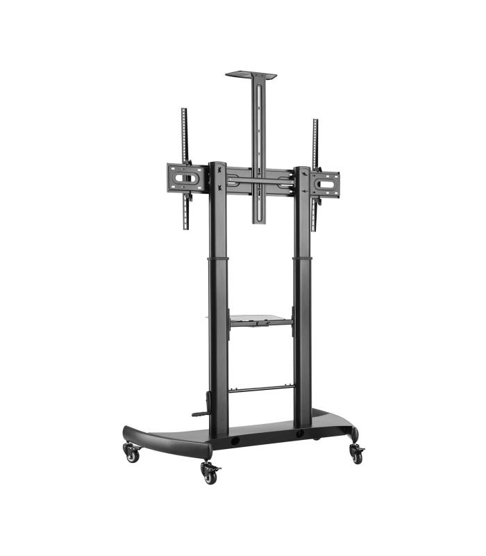 AISENS Soporte de Suelo ECO con Ruedas y Manivela, Bandeja para DVD y Soporte de Cámara para Monitor TV 100Kg de 60-100, Negro