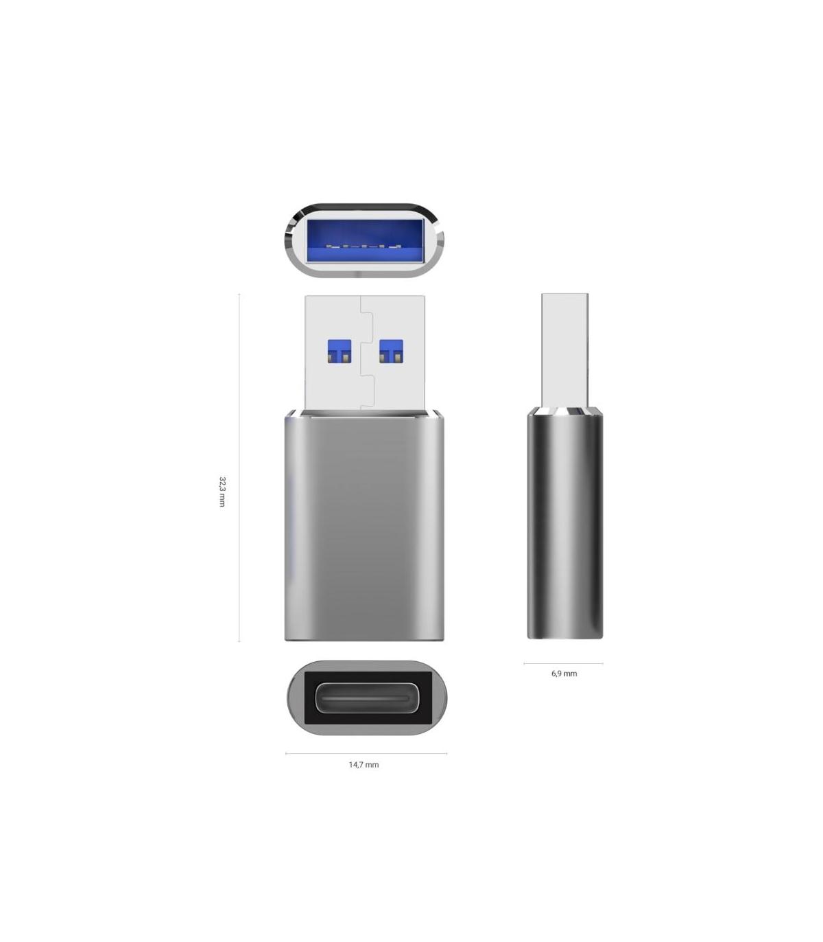 AISENS Mini Adaptador USB 3.2 Gen2   USB 2.0 3A, Tipo USB-C H-A M, Gris