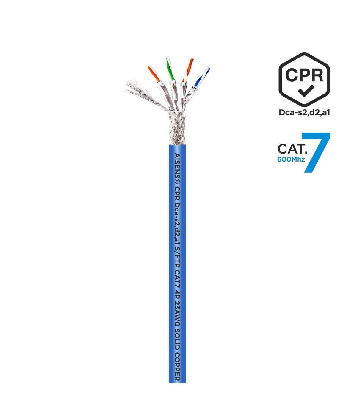 AISENS Cable de Red RJ45 LSZH CPR Dca CAT.7 600 MHZ S FTP AWG23, Azul, 100 m