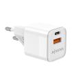 AISENS Cargador Gan 30W, 1xUSB-C PD3.0 QC4.0, 1xUSB-A QC3.0, Blanco