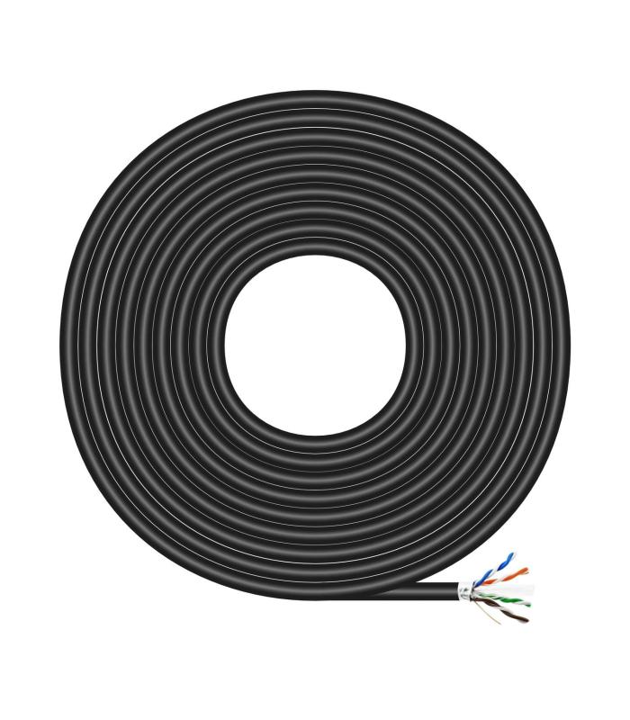 AISENS Cable de Red Exterior Impermeable RJ45 Cat.6 FTP Rigido AWG24, Negro, 305M