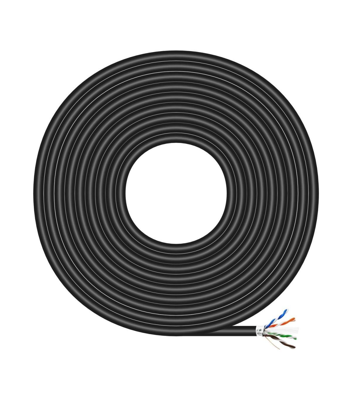 AISENS Cable de Red Exterior Impermeable RJ45 Cat.6 FTP Rigido AWG24, Negro, 305M