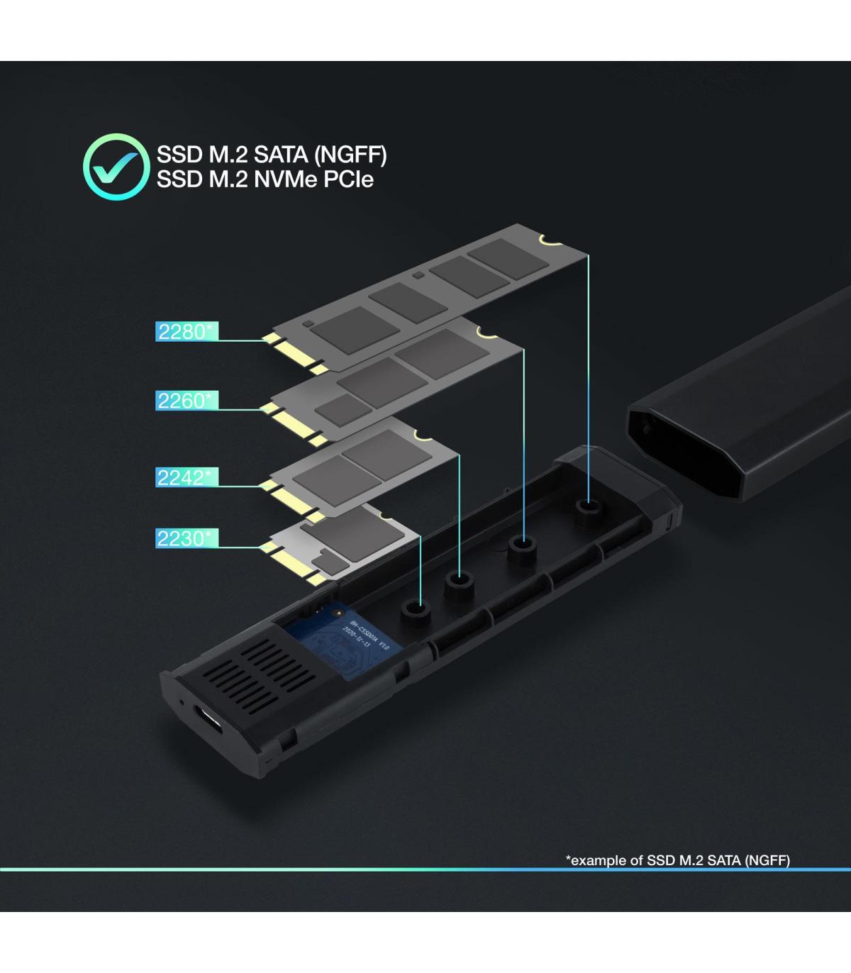 TooQ Shura Caja externa para unidad de estado sólido (SSD) Negro M.2