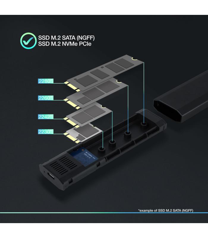 TooQ Shura Caja externa para unidad de estado sólido (SSD) Negro M.2
