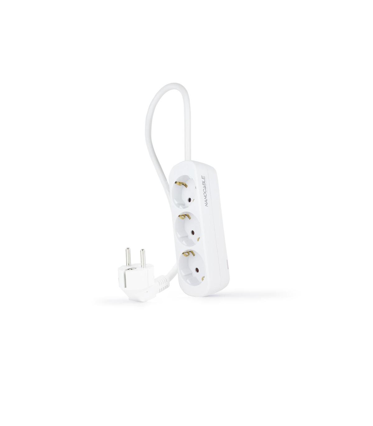 Nanocable Regleta de Enchufes con 3 Tomas, 1.4 m, Blanco