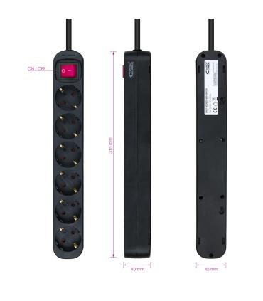 Nanocable Regleta de enchufes de 6 tomas con interruptor, 1.4 metros Negra
