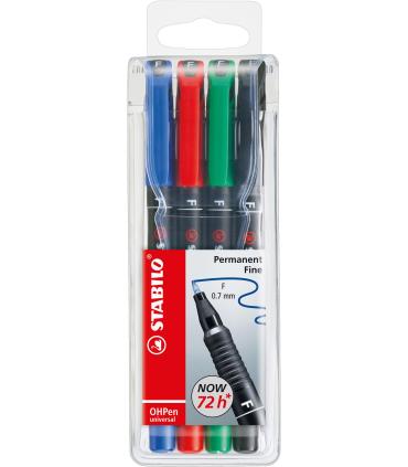 STABILO OHPen universal permanent, 4 Pack marcador permanente Punta redonda Negro, Azul, Verde, Rojo 4 pieza(s)