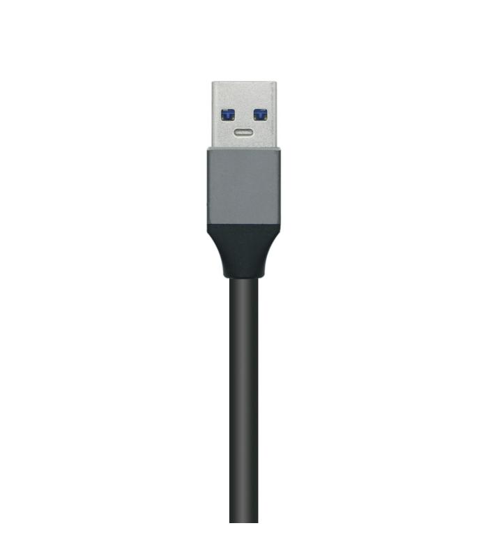 AISENS Hub USB3.0 Aluminio, Tipo A M - 4x Tipo A H, Negro, 10 cm