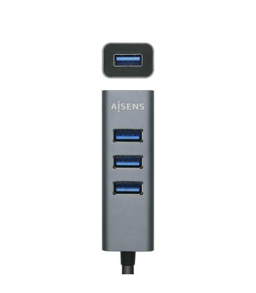 AISENS Hub USB3.0 Aluminio, Tipo A M - 4x Tipo A H, Negro, 10 cm