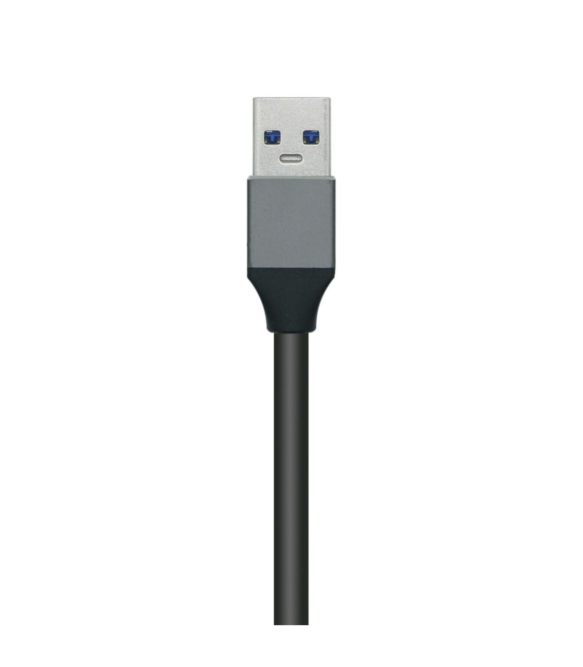 AISENS Hub USB3.0 Aluminio, Tipo A M - 4x Tipo A H, Negro, 10 cm