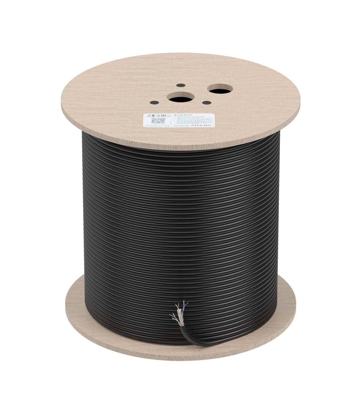 AISENS Cable de Red Exterior Impermeable RJ45 Cat.6 UTP Rígido CCA AWG23, Negro, 305M