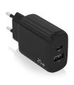 AISENS Cargador 25W, 1xUSB-C PD3.0, 1xUSB-A QC3.0, Negro