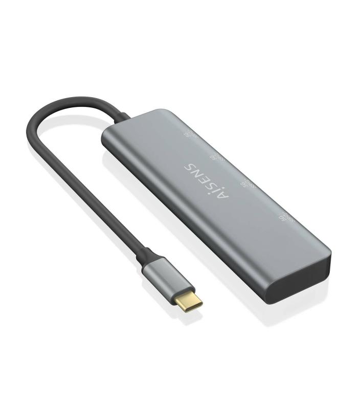 AISENS Hub USB 3.2 Gen1 5G USB-C, USB-C M-2xUSB-C H-2xUSB-A H, Gris, 15 cm