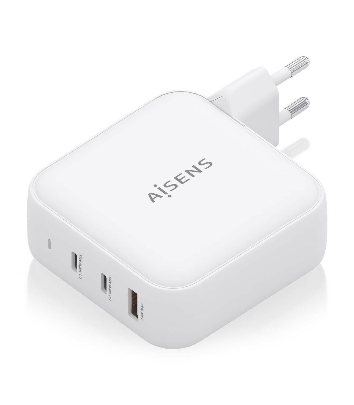 AISENS Cargador GaN 140W, 2xUSB-C PD3.1 QC4.0, 1xUSB-A QC3.0, Blanco