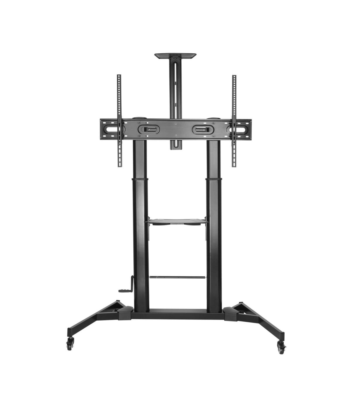 AISENS Soporte de Suelo ECO con Ruedas y Manivela, Bandeja para DVD y Soporte de Cámara para Monitor TV 100Kg de 60-100, Negro