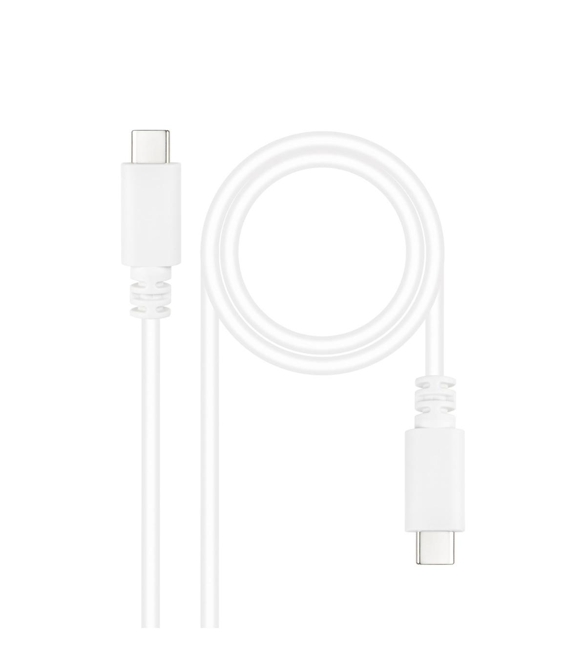 Nanocable Cable USB 2.0 3A, tipo USB-C M-USB-C M, Blanco, 1 m