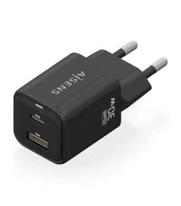 AISENS Cargador Gan 30W, 1xUSB-C PD3.0 QC4.0, 1xUSB-A QC3.0, Negro