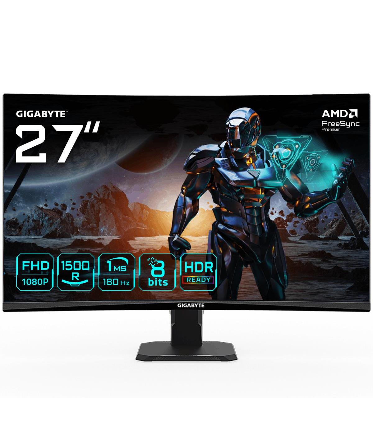 GIGABYTE Monitor de juego curvo GS27FC 27" FHD - 1920 x 1080, 180Hz, 1ms, 250 cd m², FreeSync Premium, compatible con HDR, HDMI