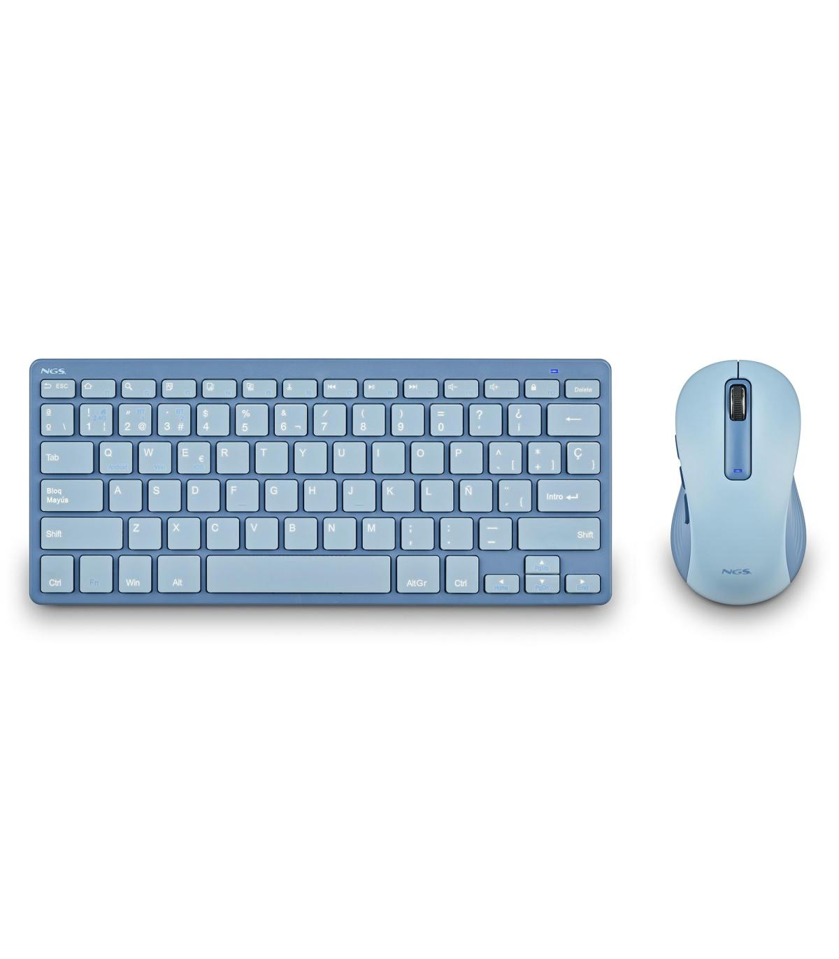 NGS Fantasy Pack Teclado Compacto Silencioso + Raton Silencioso 1600dpi 5 Botones - Conexion 2,4GHz, BT1 Y BT2 - Color Azul