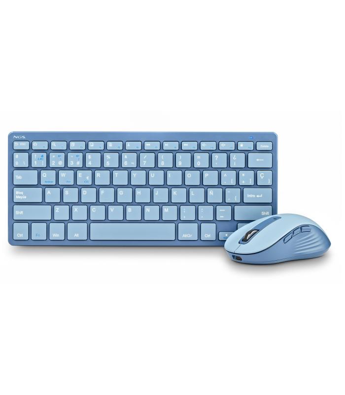 NGS Fantasy Pack Teclado Compacto Silencioso + Raton Silencioso 1600dpi 5 Botones - Conexion 2,4GHz, BT1 Y BT2 - Color Azul