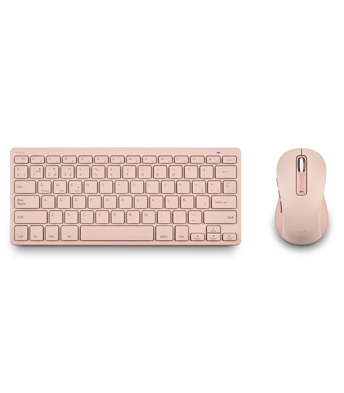 NGS Fantasy Pack Teclado Compacto Silencioso + Raton Silencioso 1600dpi 5 Botones - Conexion 2,4GHz, BT1 Y BT2 - Color Rosa