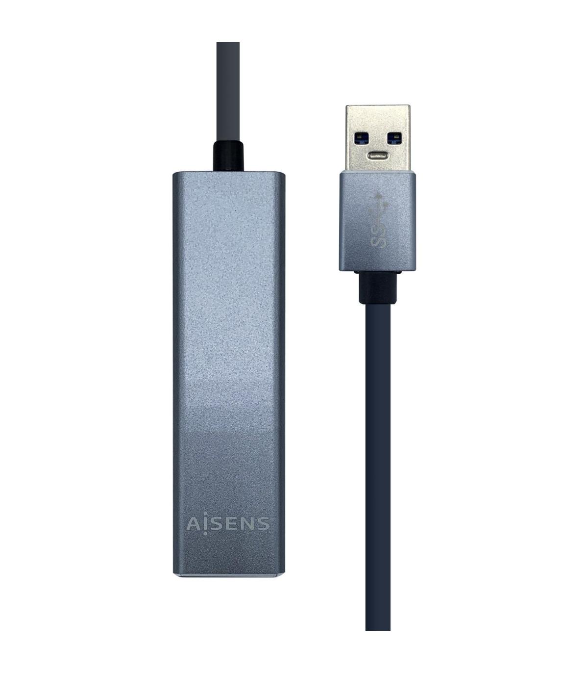 AISENS Conversor USB 3.0 a ethernet gigabit 10 100 1000 Mbps + Hub 3 x USB 3.0, Gris, 15 cm
