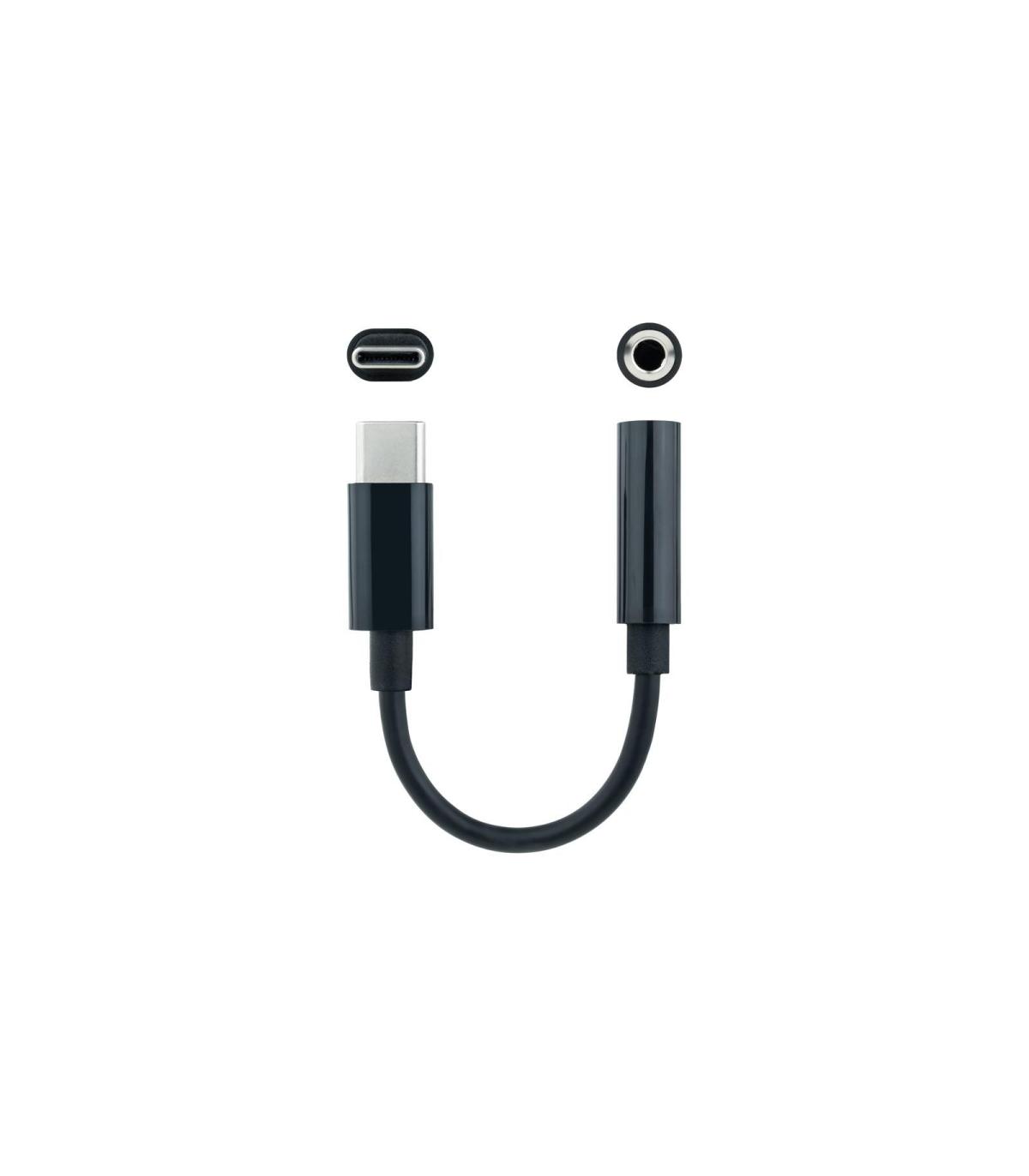 Nanocable Cable Adaptador Audio USB-C M a Jack 3.5 H, 11 cm, Negro